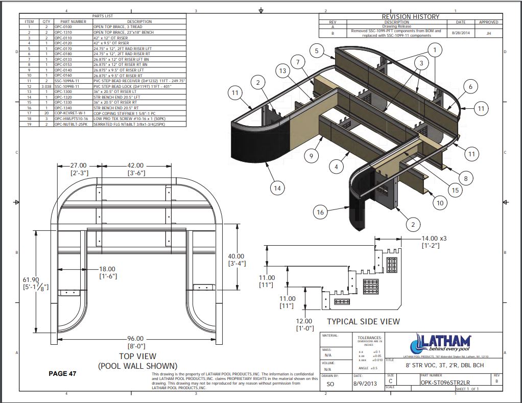 8' Straight Step Polymer 2'R 3-Tread w/ Double Bench